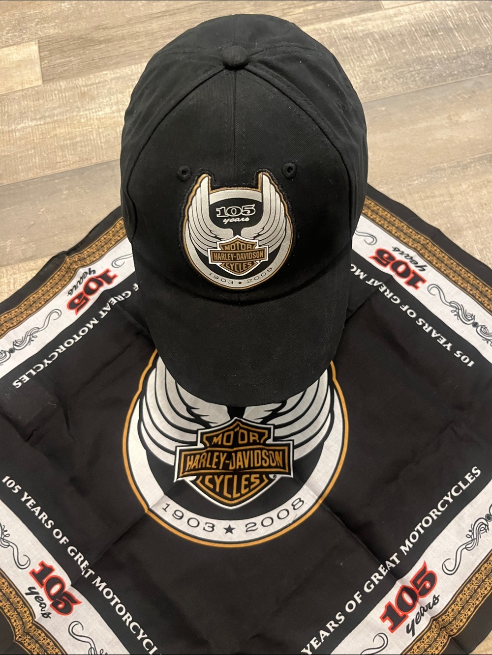 Harley-Davidson Black Cap and bandana 105 Years Anniversary emblem 1903-2008